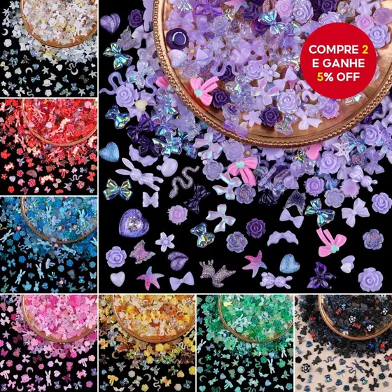 100 Pçs 3D Arte Do Prego Cor Resina Arcos Rosas Corações Estrelas Cobras Borboletas Estilo Y2K Enfeites Para Manicure Ar