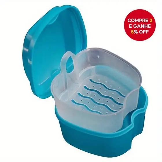 Caixa de dentadura azul, caixa de armazenamento de dentadura com bolsa de rede suspensa - azul