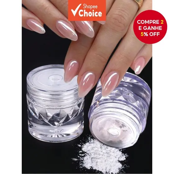 Pó de Cromado Perolado para Unhas, Glazed Donut, 1PC, Pó de Cromado Aurora Transparente para Unhas, Alta Luminosidade,