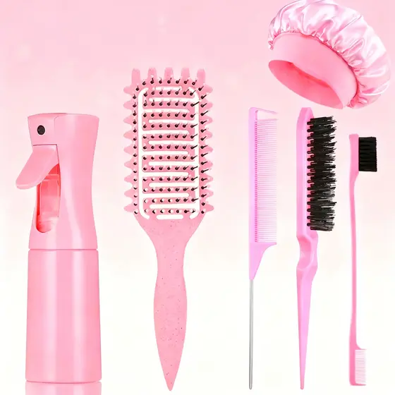 Conjunto de ferramentas de modelagem de cabelo com tampa desembaraçante, borrifador, pente de cauda invertido, pente de