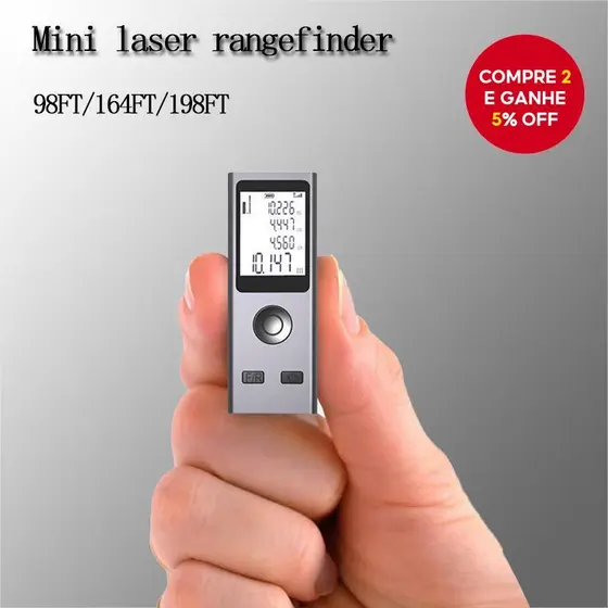 Fita Métrica Digital a Laser, Trena a Laser, Corpo em Liga de Alumínio, Carregamento USB, Medição de Distância