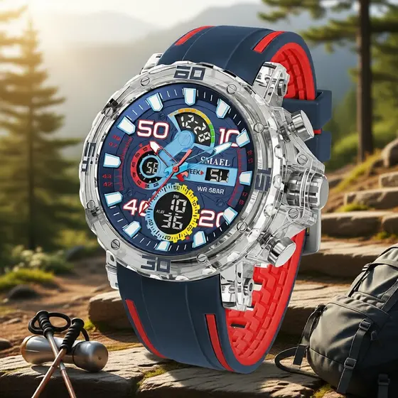 Relógio Esportivo Masculino: Quartzo à prova d’água, luz LED, alarme, cronógrafo luminoso – Estiloso e durável