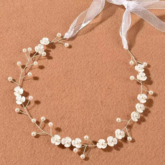 Acessórios De Cabelo De Noiva Pequena Flor Pérola Corrente Longo Bandana Envoltório Trança Decoração Para Mulheres Festa