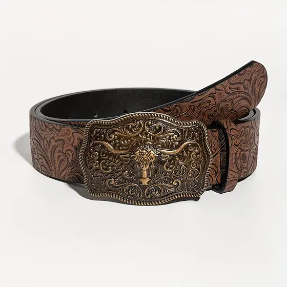 Cinto feminino unissex estilo western cowboy, com design clássico de estampa marrom