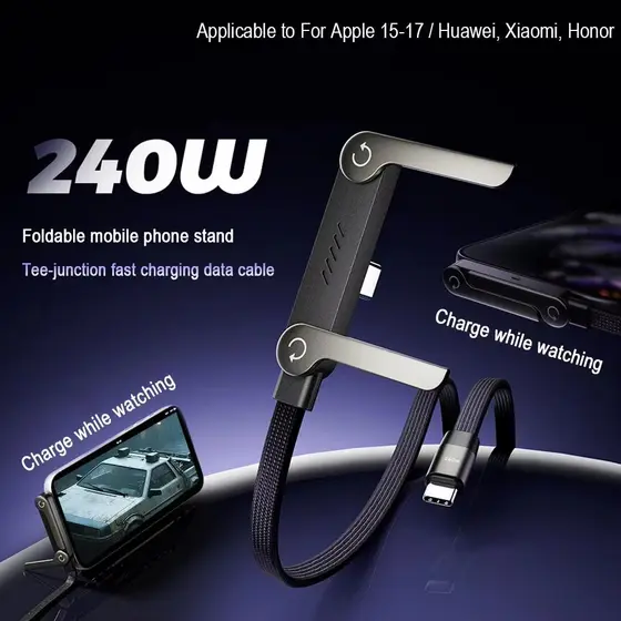 Cabo De Carregamento Rápido Multifuncional 240 W USB-C Para Tipo Com Suporte Dobrável Telefone Samsung