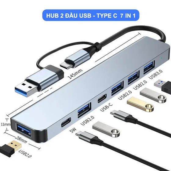 Hub USB de Liga de Alumínio Multi-Portas USB-C 7 em 1 Adaptador OTG Divisor Adaptador Tipo C 3.0 HUB USB para Laptop PC
