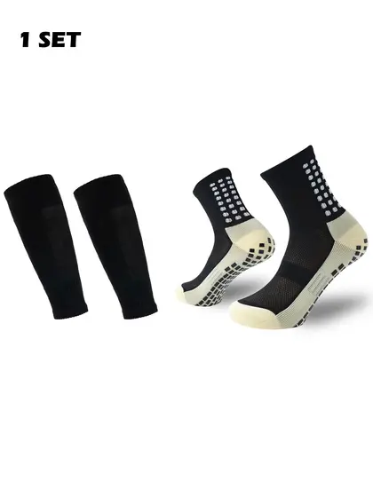 1 Par de Meias Antiderrapantes para Futebol Masculino com Caneleiras e Manguitos para Futebol, Basquete e Todos os