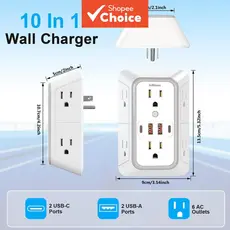 Protetor Contra Surtos Extensor De Tomada 6 Tomadas Com 4 Portas USB Multi Adaptador