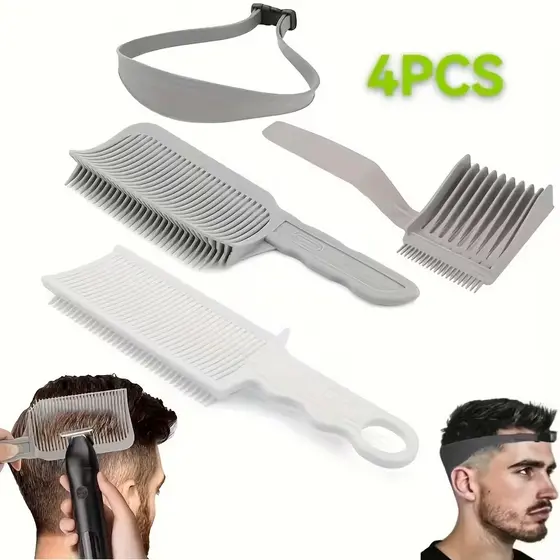 Pente De Corte De Cabelo Desbotado , 3 4 Peças , Guia De Posicionamento De Barbeiro , Faixa De Silicone Curvada , Parte
