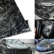 Vinil adesivo de fibra de carbono forjado preto em rolo com tecnologia de liberação de ar