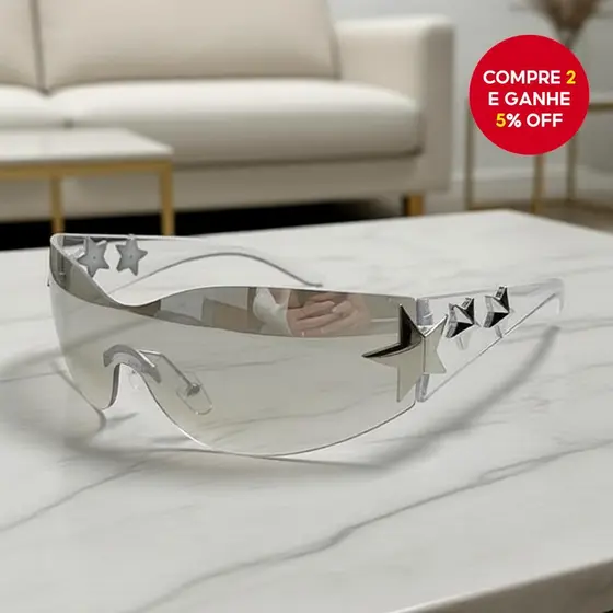 Óculos de Sol Feminino sem Aro com Lentes de Estrela e Proteção UV, Estilo de Praia de Verão