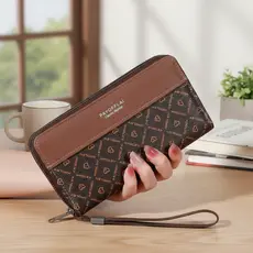 Carteira Feminina de Couro Bolsa de Negócios com Zíper Duplo para Celular e Porta-Cartões