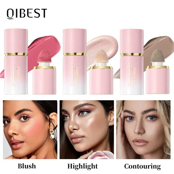QIBEST Bastão de Blush Líquido All In One 6,5g - Contorno, Realce, Acabamento Fosco, Brilho Natural, Cosméticos Faciais