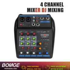 Mesa de Mistura de DJ de 4 Canais Consola Bluetooth 48V Phantom Power Sistema de Monitorização de Karaokê USB Pro