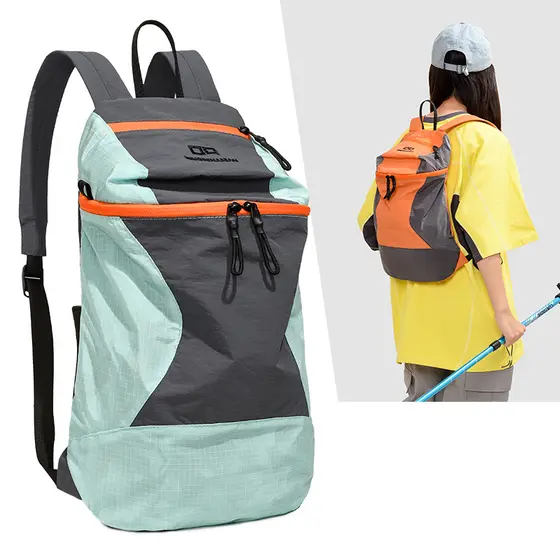 Mochila de trilha dobrável à prova d'água, leve, esportiva, para viagens, acampamentos, escola feminina, na cor preta