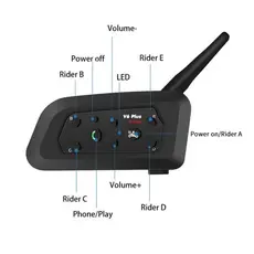  V6 PLUS Intercomunicador para Moto de Dupla Via 1500M Bluetooth para 6 Motociclistas