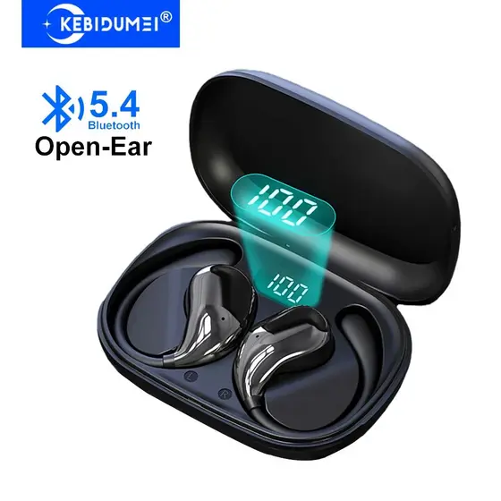 KEBIDUMEI Fones de ouvido abertos com Bluetooth 5.4, fones de ouvido tipo gancho, fones de ouvido sem fio estéreo HiFi
