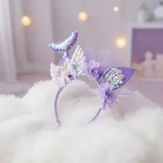 Tiara de Flores em Tule com Cauda de Sereia para Princesinhas, Decoração de Cabelo para Festa de Aniversário