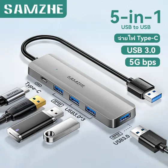 SAMZHE Hub USB-C 4 Portas Tipo C Adaptador USB 3.0 5Gbps Alta Velocidade Divisor Portátil Hub USB para MacBook Air Pro