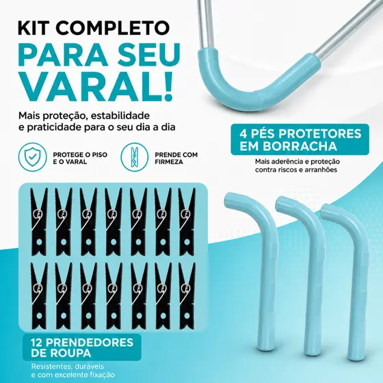 Kit Proteção Para Pés de Varal de Chão Antirruído Antirrisco + 12 Prendedores - MOR