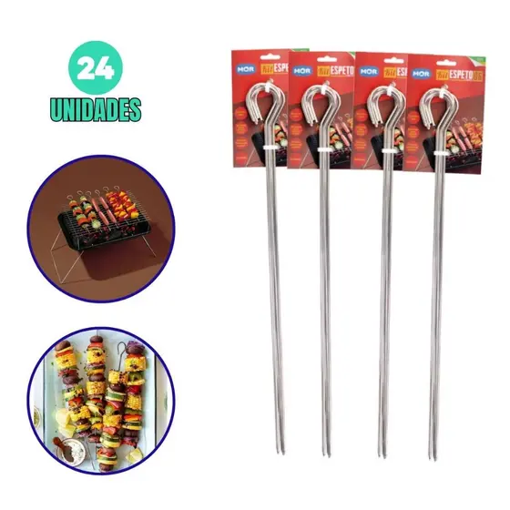 Espetos 24 Espetinhos Mini Churrasquinho Reutilizável Restaurante Bar Resistente