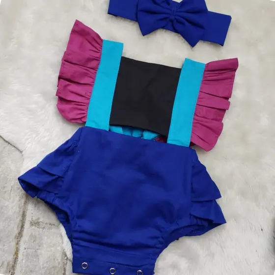Frozen Anna Romper Jardineira com Turbante Roupa Menina com Acabamento Perfeito