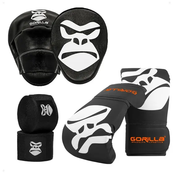 Kit Boxe Gorilla Par Luva Bate Saco Pro +Manopla de foco Soco+ Bandagem de Mão Elástica 3M Unissex