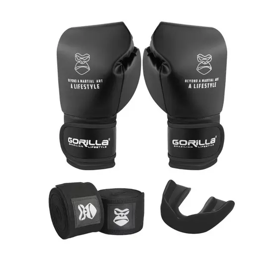 Kit Treino Gorilla Luva Boxe Profissional12 Oz boxe + Bandagem Elástica + Protetor Bucal Moldável
