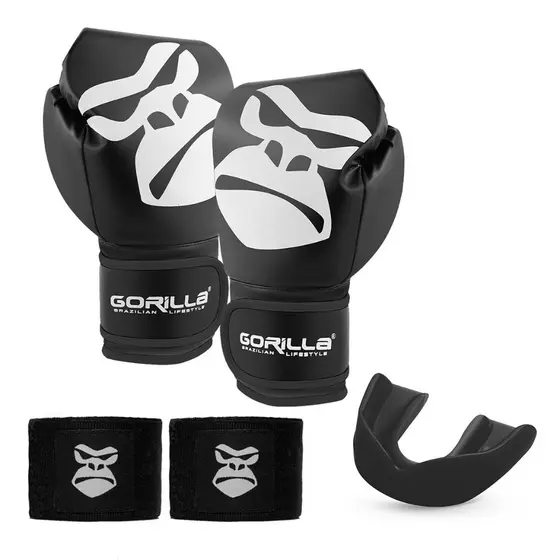 Luva Muay Thai - Luva De Boxe Profissional 12 Oz + Bandagem 3 MT + Protetor Bucal Gorilla
