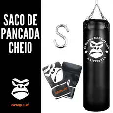 Kit Saco de Pancada 120cm CHEIO Profissional Gorilla + Luva Bate Saco Treino Luta Boxe MuaiThay
