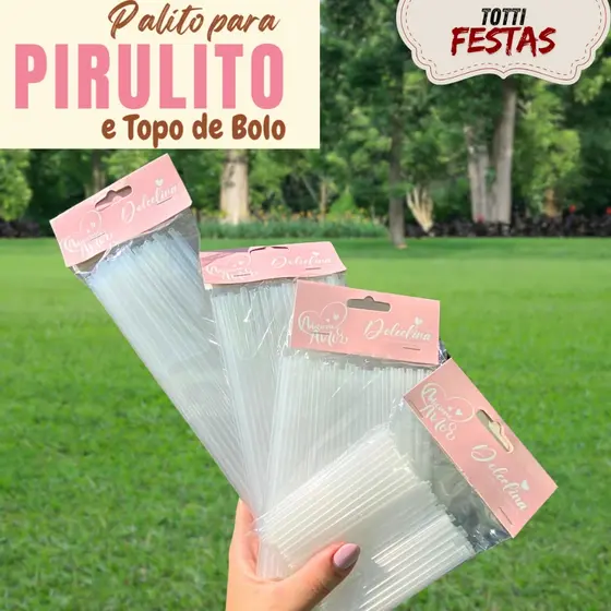 Palito Para Pirulito e Topo de Bolo Cristal Transparente 4 tamanhos 9/14/20/28cm