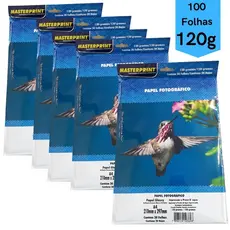 Kit 100 Folhas Papel Fotografico A4 Glossy 120g Masterprint