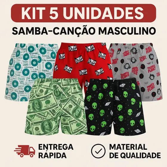Kit Com 5 Samba Canção Multmarcas Roupa De Dormir De Homem Cueca De Dormir Short De Dormir Homem Masculino