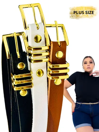 Kit Cintos Femininos Plus Size Casual Fino Fivela Dourada