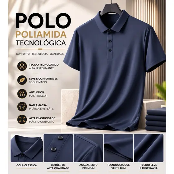 Polo Poliamida Tecnológica Premium Anti Odor Conforto Masculina