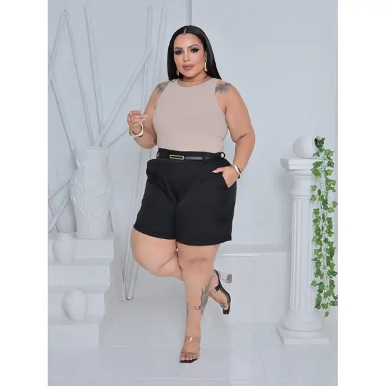 Shorts Alfaiataria Plus Size Social Modelador Verão