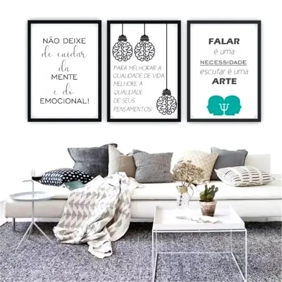 Quadro Decorativo Psicologia Consultório Profissional  Kit 3 Peças MDF Premium 30x50cm