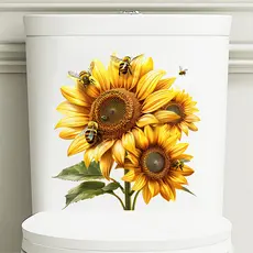 Adesivo De Girassol Pintado Para Banheiro , À Prova D'água , Capa De Vaso Sanitário , Autoadesivo