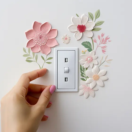 Pequeno Interruptor De Flor Fresca Adesivo Sala De Estar Entrada Decoração Para Casa De Parede Autoadesivo