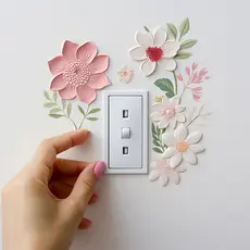 Pequeno Interruptor De Flor Fresca Adesivo Sala De Estar Entrada Decoração Para Casa De Parede Autoadesivo