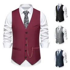 Colete Masculino Casual De Negócios , Retrô Com Decote Em V