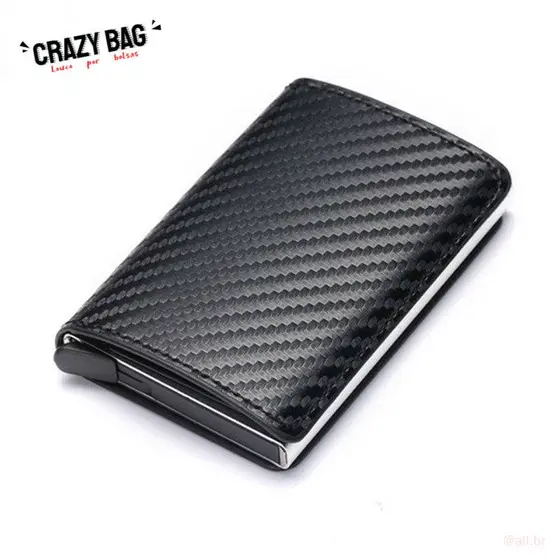 Bolsa Crazy Bag Carteiras Porta-Cartões De Fibra De Carbono Masculina Marca rfid Preta Mágica Tripla De Couro Fino