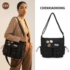 Bolsa Horizontal de Grande Capacidade para Homens e Mulheres, Bolsa de Lona em Bloco de Cores, Mochila de Estilo Urbano