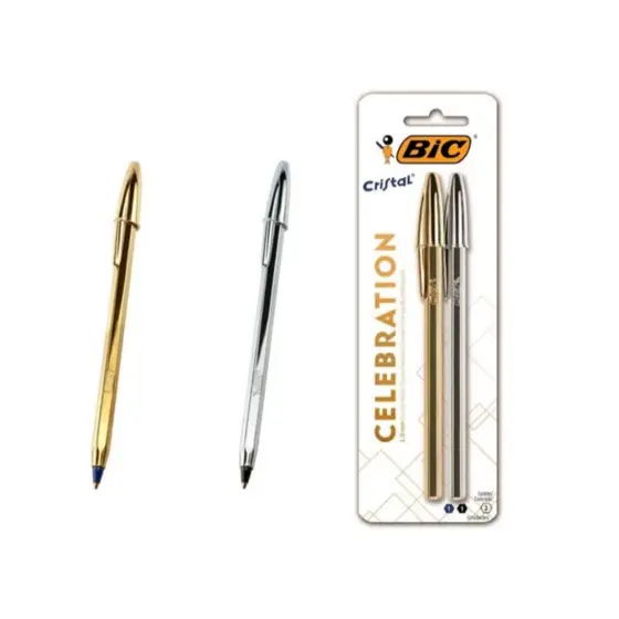 Caneta Esferográfica 1.0mm Ouro/Prata Celebration BIC - 1 Blister Com 2 Unidades