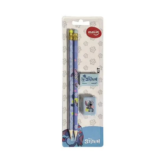 Kit Escolar Stitch - 4 peças (Lápis, apontador e borracha)