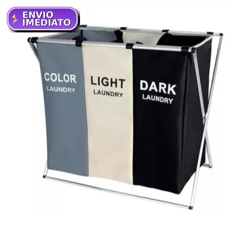 Cesto Organizador de Roupas 3 Divisórias Dobrável Laundry Roupa Suja Lavanderia Portátil Resistente