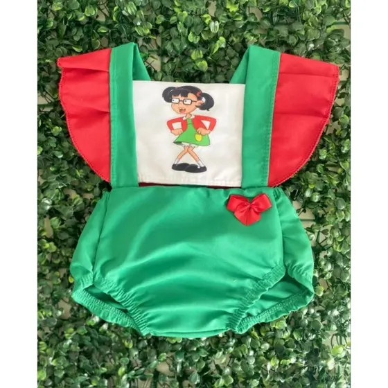 Romper Bebê Menina Chiquinha Chaves Roupa Mesversario Fantasia Infantil Jardineira Bori Basico