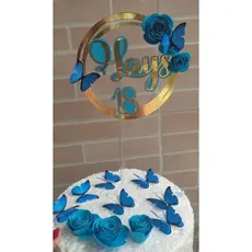 Topo de Bolo 3d Em Camadas Com Flores | Topo de bolo Com Borboletas | Topo de Bolo em Camadas