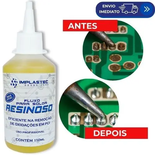 Fluxo de Solda Resinoso com Breu Implastec 110ML – Remove Oxidações para Solda e Reparo Eletrônico