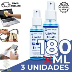 Kit 3 Limpa Telas Clean Implastec 60ML Para Celular, Monitor, TV e Óculos Remove Manchas, Anti-Risco